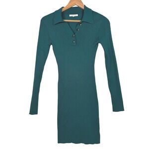 Copper Key Sweater Dress Womens Small Teal Green Ribbed Polo Long Sleeve